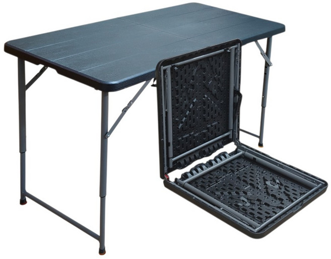 升降折疊桌 炭鋼框架 HDPE環保材質, 3段升降手提式折疊桌黑木紋, 6人