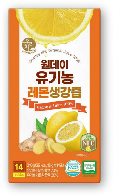 우리차 원데이 유기농 레몬생강즙 100% 14포 1개, 210g
