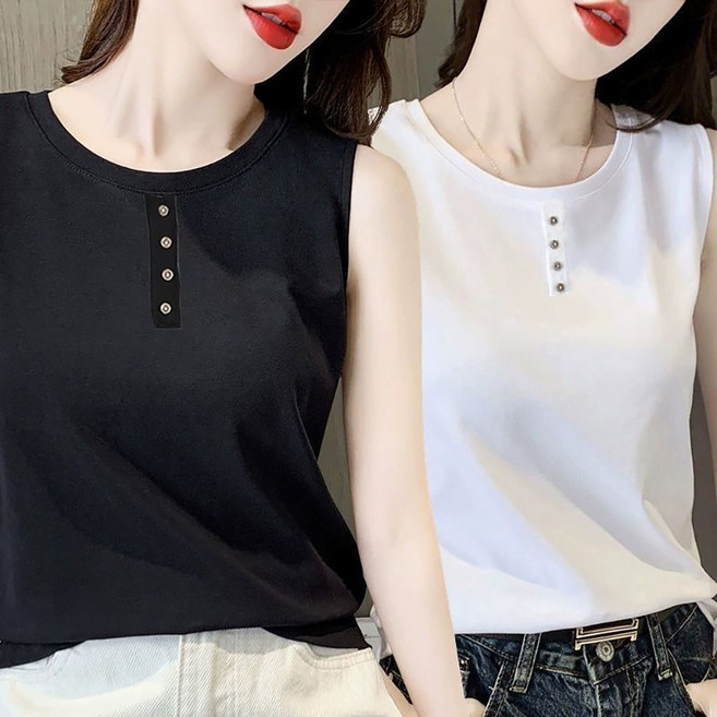 ROYALBELLE 2장묶음 여성 순면 라운드넥 민소매 빅사이즈 기본 이너 나시