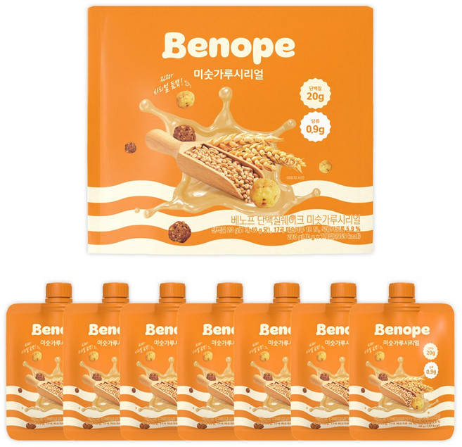 단백질20g 파우치형 단백질쉐이크 미숫가루시리얼, 7개, 40g