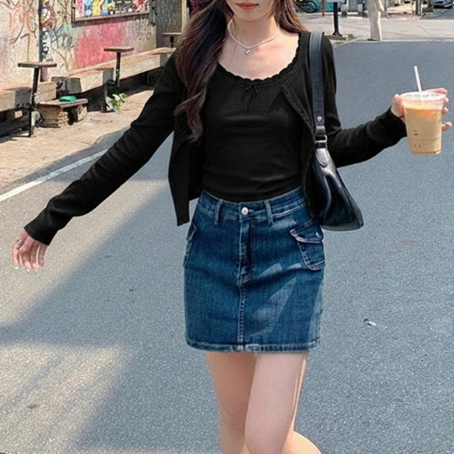 마이쏭 여성 봄신상 체리쉬레이스나시가디건세트