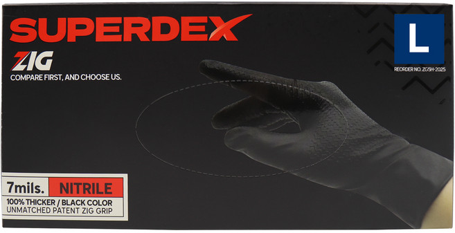 슈퍼덱스 ZIG 니트릴장갑 고무 파우더 프리 두꺼운 장갑 100매, 1개, 블랙, L