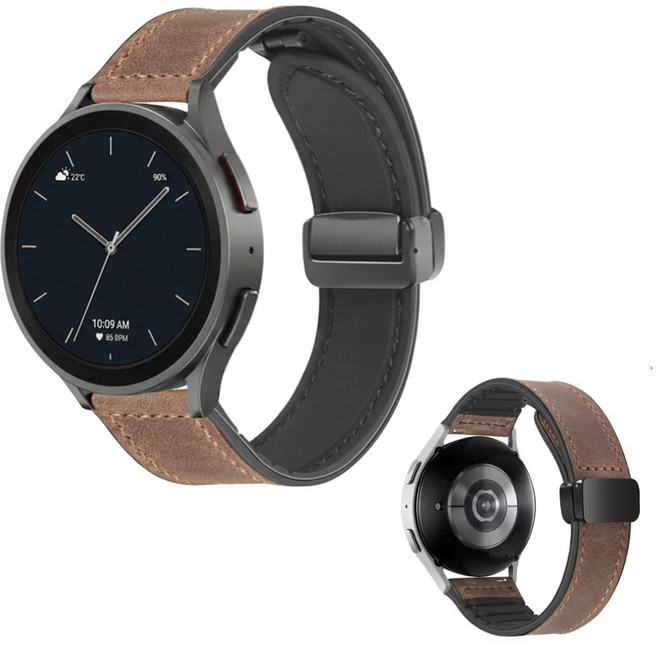 포스워백 갤럭시워치 호환 스트랩 마그네틱 자석 가죽 스트랩, 1개, 브라운