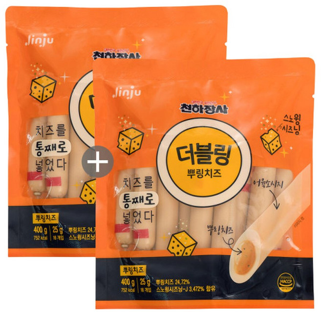 천하장사 더블링 소세지 뿌링치즈 400gx2봉, 400g, 2개