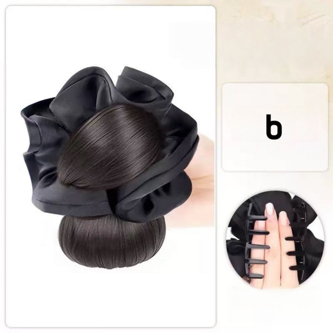 트렌디컬 프렌치 새틴 당고머리 헤어 자동핀 대형 업그레이드 버전, 내추럴 블랙, 1개