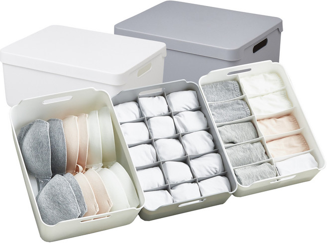 플라스틱 속옷정리함 서랍식 칸칸이 양말 속옷정리함, 뚜껑, 화이트, 1개