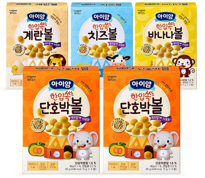 일동후디스 아이얌 한입쏙 볼과자 5개 혼합(계란볼 단호박볼 치즈볼 바나나볼), 1세트, 60g, 계란볼1 + 단호박볼2 + 치즈볼1 + 바나나볼1