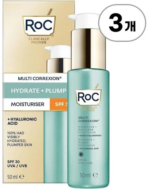 록 멀티 코렉션 하이드레이트 + 플럼프 모이스처라이저 SPF30 RoC Multi Correxion Hydrate + Plump Moisturiser SPF30 50ml, 3개 - 쿠팡
