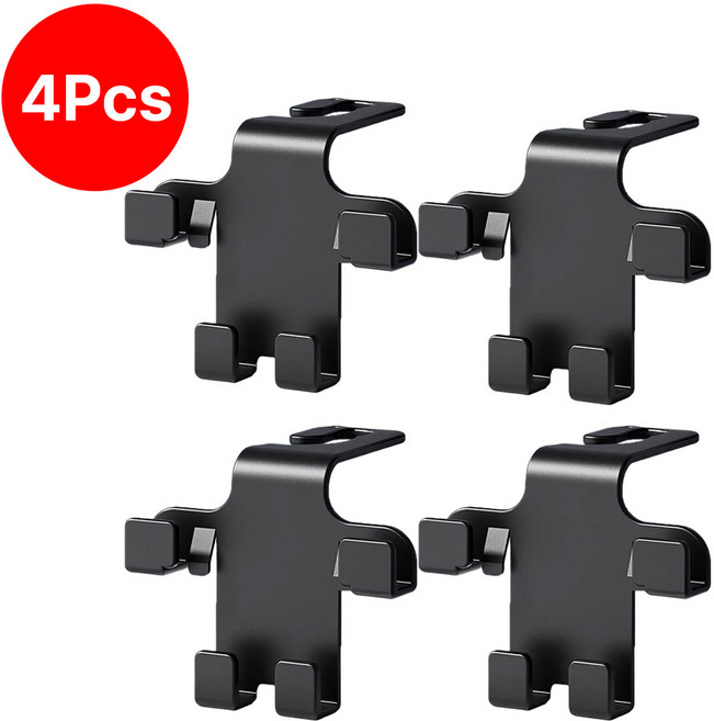 듀얼후크 1+1 자동차 후크걸이 헤드레스트 고리 걸쇄 행거 휴대폰거치 가방 봉지, 검은색, 4개