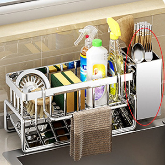 수세미 거치대 풀세트 싱크대 정리대 물빠짐, 1개, 스테인리스