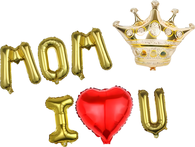 氣球派對多 母親節氣球佈置套裝, 金色MOM I love U 字母+中皇冠1個
