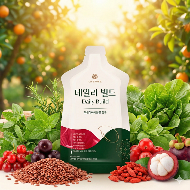 [리브퓨어] 데일리빌드 (종합비타민 미네랄) 20여종 식물성 성분 항산화 건강기능식품 30포, 1개, 60ml