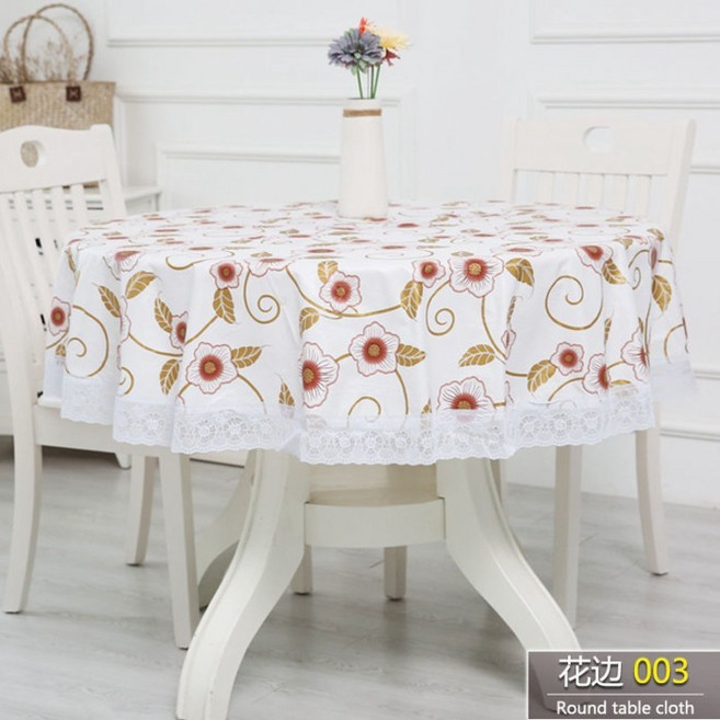 加厚圓桌布 塑膠大圓餐桌布 PVC防水防油免洗桌布, 加厚花邊003,桌布180CM適合100-150桌子, 1個