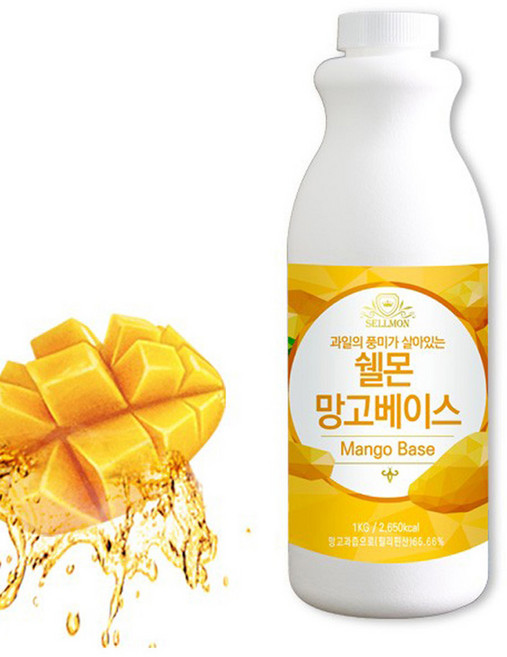 쉘몬 망고 과일 농축액 과즙 음료홈 카페 에이드 베이스, 1kg, 1개