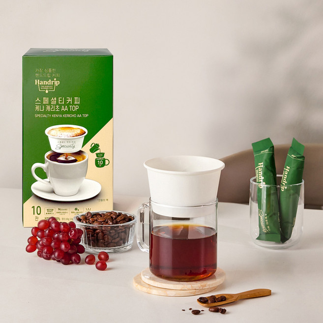 핸드립 스페셜티 드립 원두커피 케냐 캐리초 10T(분쇄원두+드리퍼) 아로마빌커피, 10g, 10개, 핸드드립(중간)