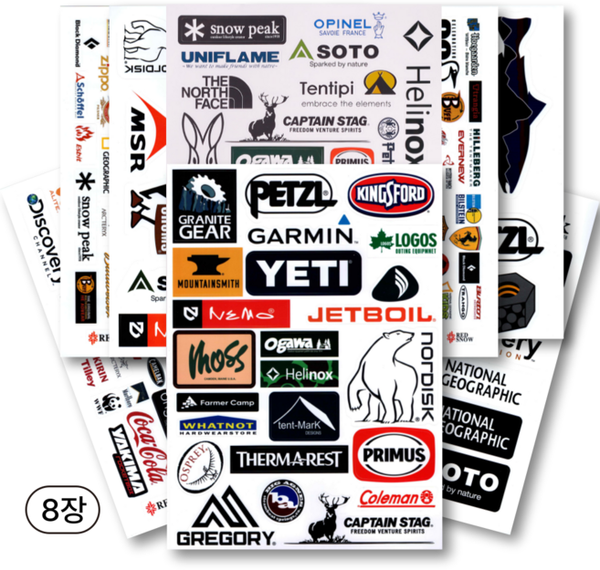 캠핑스티커 방수 감성 로고 폴딩박스 쿨러 캐리어 데코스티커, 1세트, D(8장)