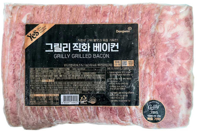 동원 그릴리직화베이컨 1kg(돼지고기 )(앞다리/외국산:아일랜드 스페인 미국등), 1개, 1kg