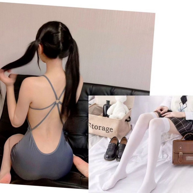 吊帶緊身超短裙 甜辣收腰顯瘦修身, 灰色+白色絲襪,均碼40.0-50.0kg