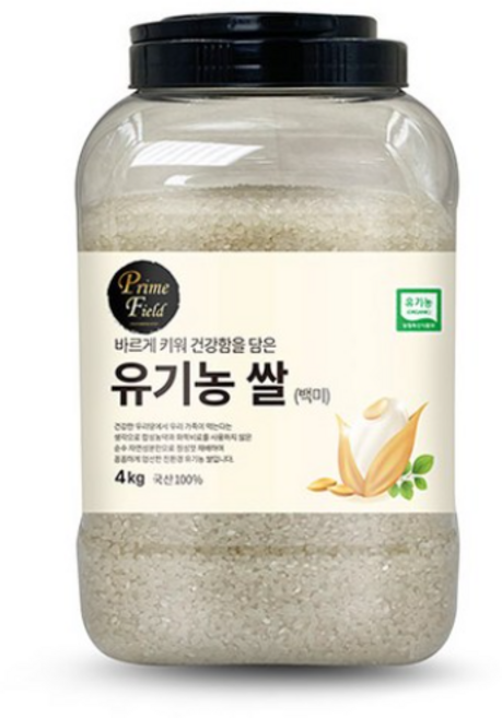 Prime Field 2023년산 햅쌀 유기농 쌀 백미, 4kg, 1개, 상등급
