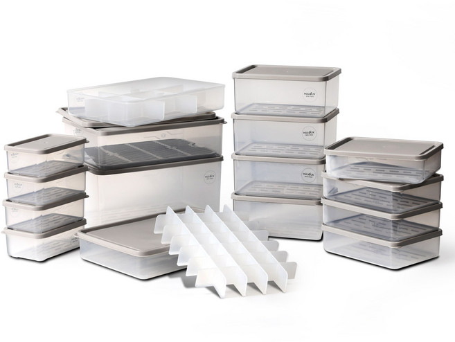 휴락 유연하게 휘어지는 냉동 냉장 사각 밀폐용기 차곡차곡 19개 구성 뉴트럴그레이, 1세트, 19종