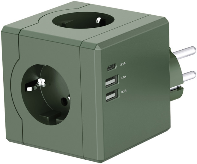 티메코 SF코팅 큐브 디자인 멀티탭 4000W 고용량 3구 (USB-A 2개 C타입 1개), 1개, 그린, 7.6cm