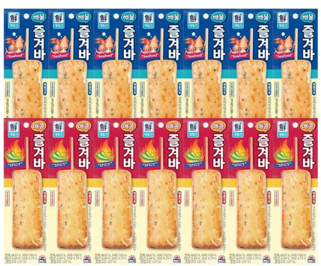 편의점 핫바 어묵바 / 해물즐겨바 7개 + 매콤즐겨바 7개, 70g