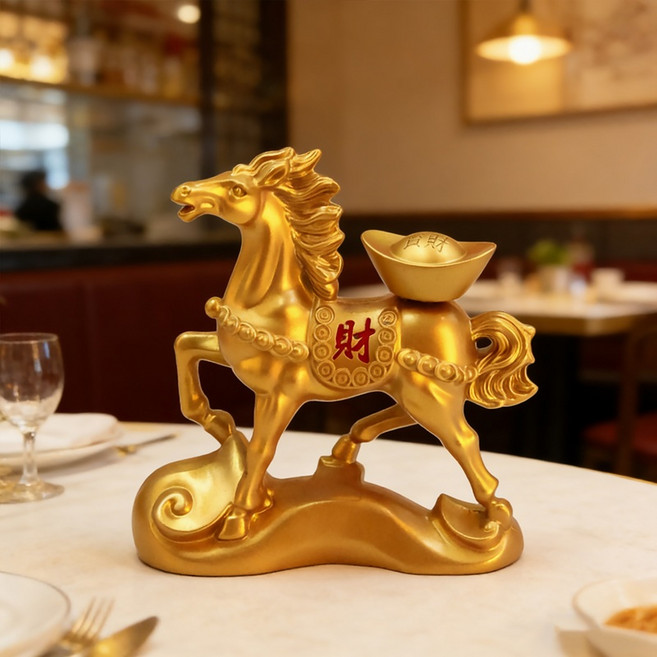 Sunwer 장식품 병오년 말띠해 인테리어 장식소품 재물운 황금말 말 장식품 개업 선물, 금마
