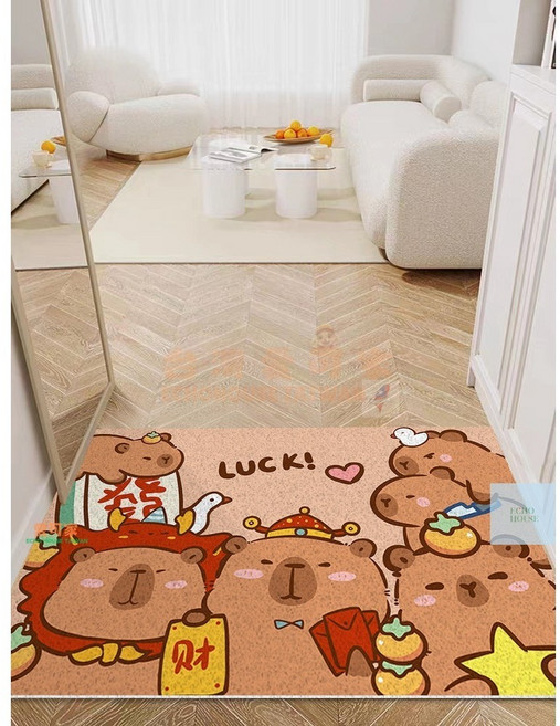 卡皮巴拉卡通入戶防滑地墊 刮泥蹭土耐磨PVC絲圈, 1個, 款式3-横版