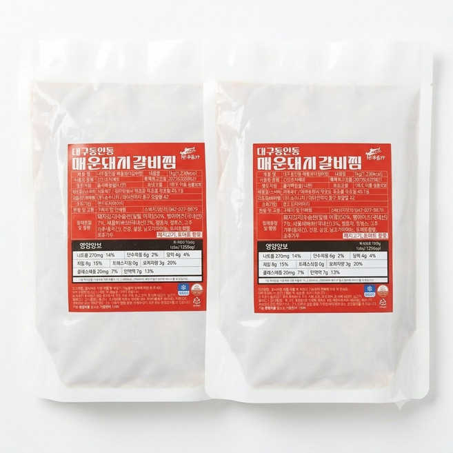 대구 동인동 매콤돼지갈비찜 1kg+1kg/ 매운돼지갈비찜, 4개, 1kg