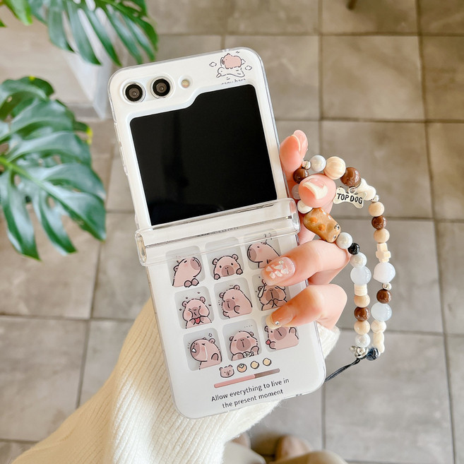 얌코 카피바라 휴대폰케이스 갤럭시 z플립5 z플립6 z플립7 힌지보호 팔찌 케이스