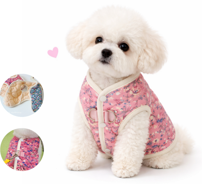 제이펫 꽃무늬 겨울 강아지옷, 1개, 꽃핑크