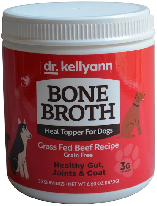 닥터 켈리앤 본 브로스 반려견용 식사 토퍼 | 풀을 먹인 소고기 레시피 콜라겐 3g 한 소화 및 관절 지원 반짝이는 코트 곡물 프리 6.60온스, 1개