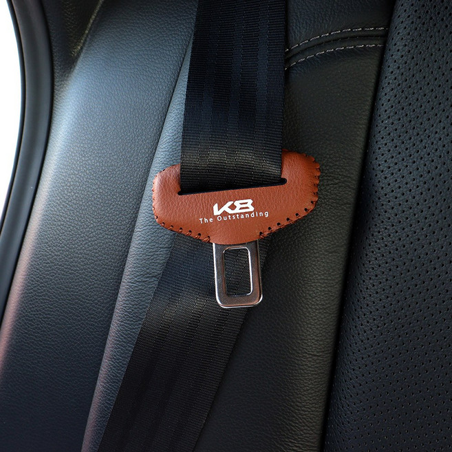 [비브랜드]와이앤유 로고 포인트 실내 내장재 충격 소음방지 보호 가죽 안전벨트 체결클립 커버 K8GL3 호환, 라이트브라운, 1개
