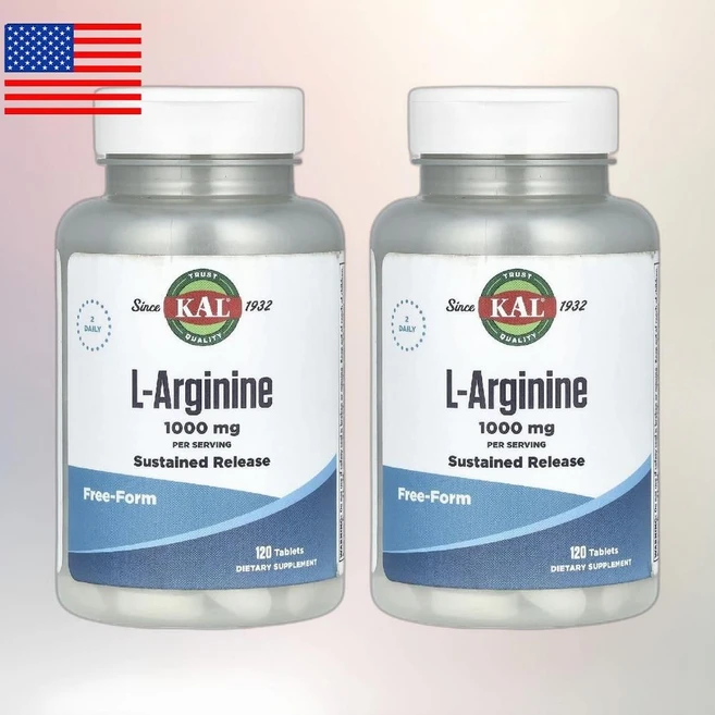 KAL 칼 아르기닌 l알지닌 1000mg 120정(1정당 500mg) 2통, 120g - 쿠팡