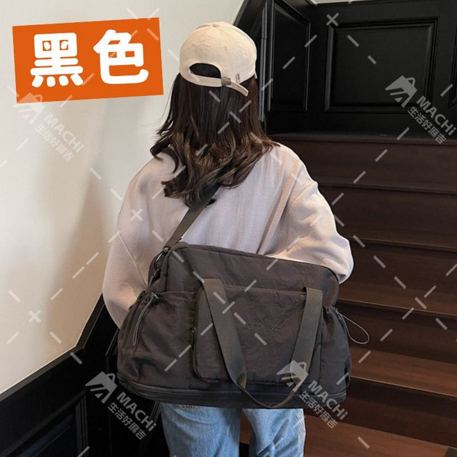 解放雙手 擴充設計 韓系摺疊旅行袋 旅行登機包, 黑色, 1個