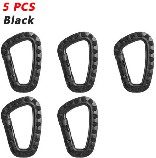1-9Pcs 전술 3.5 플라스틱 Carabiner Molle 클립 키 체인 D 모양 하드 스프링 스냅 기어 후크 야외 캠핑 하이킹 EDC 도구, [06] 5 PCS Black