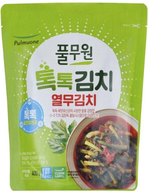 국내산 재료 반찬 풀무원 톡톡 씨앗 유산균 국산 열무 김치, 400g, 1개
