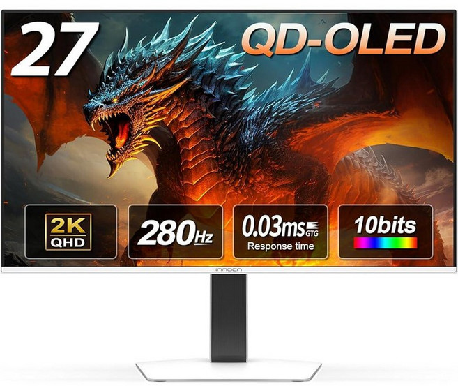 INNOCN GA27M1Q 27인치 OLED 2K QHD 2560 x 1440p 500Hz 게이밍 모니터 게이밍 콘솔 지원 VRR G-SYNC 호환 HDR 500 0., 2K 280Hz