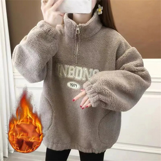 TKX 후리스 맨투맨 여성 가을 겨울 양털 반집업 후드티 캐주얼 따뜻한 긴팔 KY97