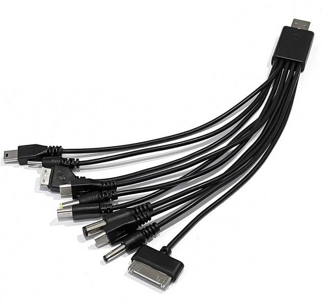 10 in 1 멀티 커넥터 케이블 C타입 30핀 마이크로 미니 5핀 3.5mm 4mm 노키아 4파이 psp 라이트닝 삼성 구형 핸드폰 충전지원, 1개