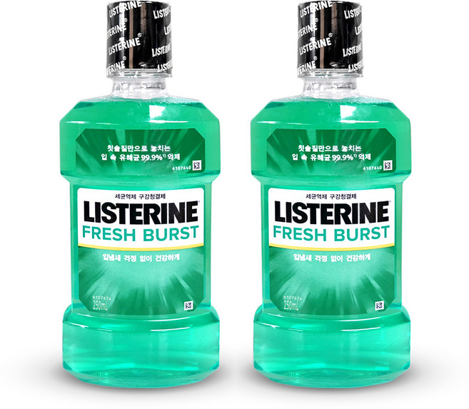 리스테린 후레쉬버스트 스피어 민트향 입냄새제거 구강청결제 가글 250ml 2개