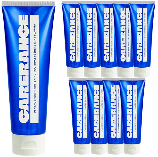 [미백/입냄새] 케어란스 덴탈 브레스 화이트닝 미백 치약 (허브민트향), 100g, 10개
