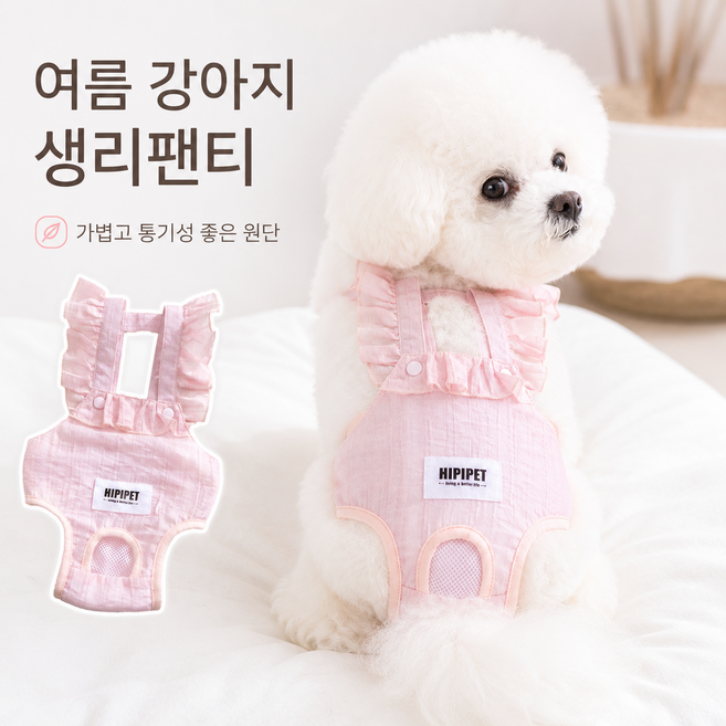 강아지 생리팬티 사계절 통기성 암컷 생리대 패드 겸용 매너벨트 반려견 위생팬티, 1개, 핑크