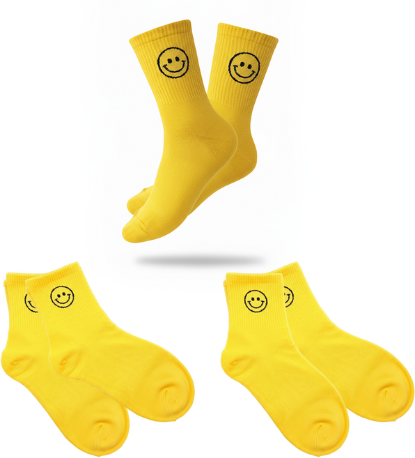 캐디샵 국산 컬러 스마일 여성 중목 골프 양말, 3개, 옐로우