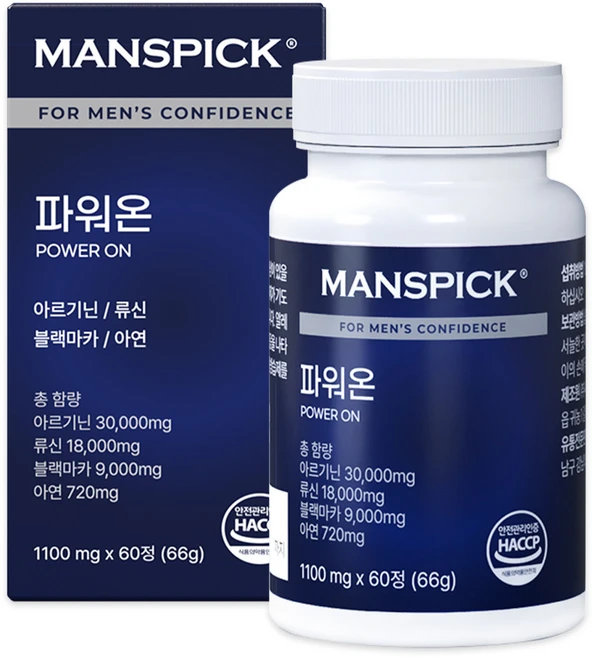 맨즈픽 파워온 류신 마카 아르기닌 남성활력 스태미너 솔루션, 60정, 1개 - 쿠팡