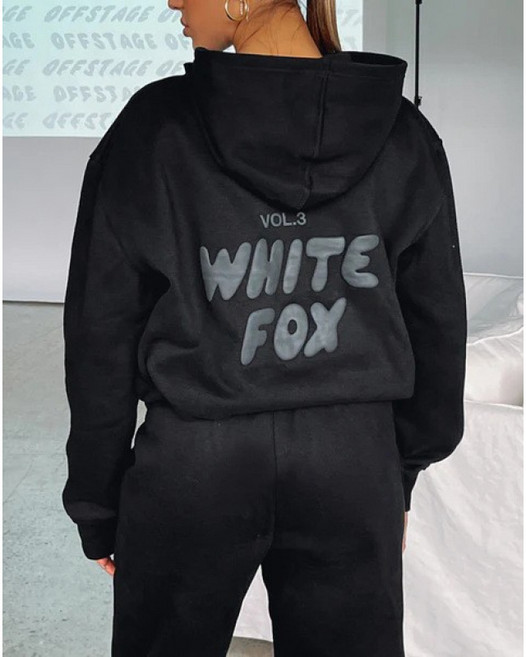 화이트 폭스 후드티 세트 여성용 캐주얼 트레이닝복 블랙 DJP