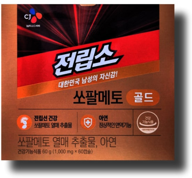 전립소 쏘팔메토 골드 1000mg 60캡슐 1박스_WB 웰케어, CJ웰케어 전립소 쏘팔메토 골드 1000mg 60캡슐, 1개, 60g