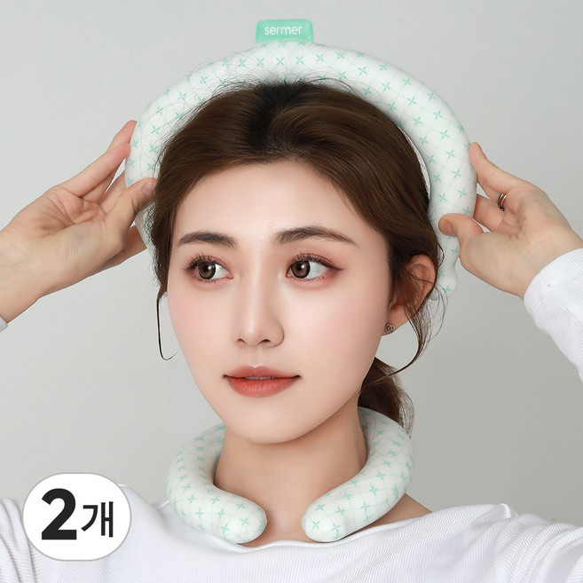 2위 - 세르메르 32두께 대용량 18도 아이스 여름용 넥쿨러, 그린 네모 패턴, 2개