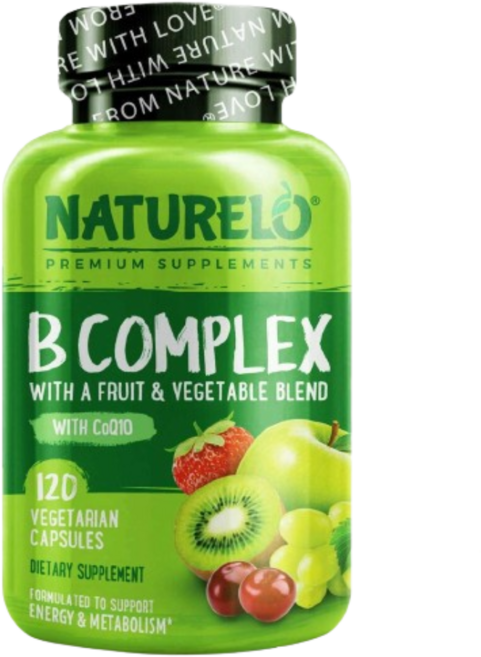 Naturelo 비타민 B 컴플렉스 위드 후르츠 베지터블 플러스 코엔자임Q10 120 베지캡슐, 2개, 120정