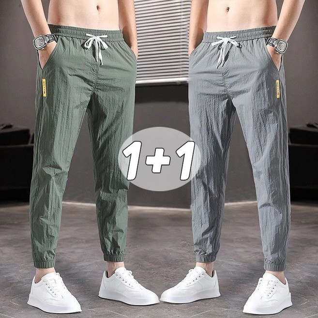 1+1 남자 시원한 쿨링바지 봄여름 얇은 밴딩 슬랙스 남성 속건 트레이닝 카고바지